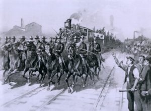 horses pulling train