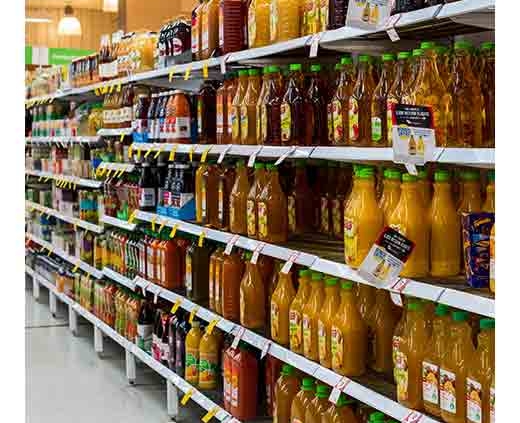 juice aisle at grocery store